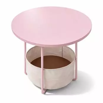 Relaxdays Beistelltisch rund mit Stoffkorb, MDF & Metall, rosa-creme (10052591_8376)