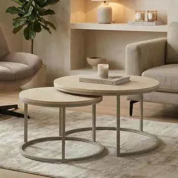 Idimex Tours Couchtisch-Set 2er, rund, cappuccino, Travertin-Dekor (800001489813)