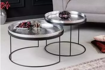 Riess-Ambiente ELEMENTS 2er-Set runde Couchtische &Oslash;60cm, Metall, silber/schwarz