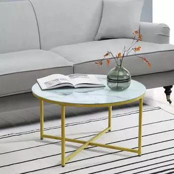 en.casa Uppvidinge Couchtisch rund, Marmor-Optik wei&szlig;/gold, 45x80cm