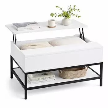 Relaxdays Couchtisch klappbar, wei&szlig;/schwarz, Holzwerkstoff/Metall (86.5x58x90cm)