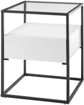 Robas Lund EVORA Beistelltisch wei&szlig;, Glas & Metallgestell schwarz, 43x54x43cm