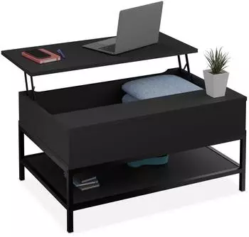 Relaxdays Couchtisch klappbar, schwarz, Holzwerkstoff & Metall (86,5x58x90cm)