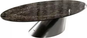 DeLife Edge Couchtisch oval 140x80cm, Keramik Emperador Extra Lucidato, Edelstahl geb&uuml;rstet (42767)