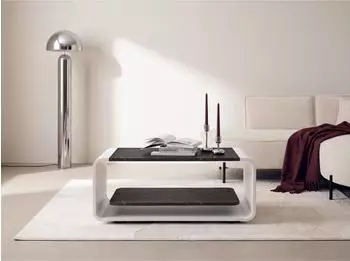 WFL GROUP Sora Couchtisch schwarzer Marmor, wei&szlig;es Metallgestell, 100x50x41cm (800002023983)