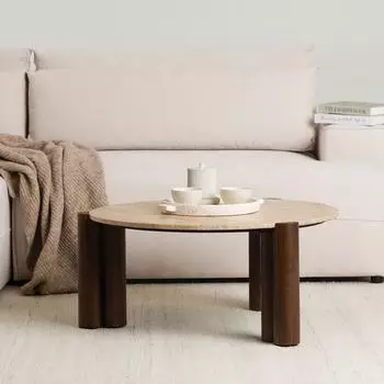 Idimex TAPTI Couchtisch rund, Mangoholz, Travertin-Tischplatte, Ø80cm (800001311720)