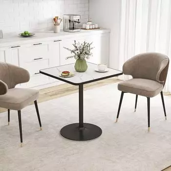 HomCom Esstisch quadratisch 70x70cm Marmor-Optik wei&szlig;, Metallgestell