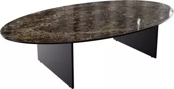 DeLife Edge Couchtisch oval 140x80cm, Keramik Emperador Extra Lucidato, Metall schwarz (42772)