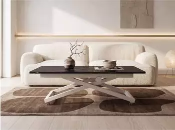WFL GROUP Axen Couchtisch höhenverstellbar ausziehbar, Schwarz Marmor, 120-160x80cm (800001752896)