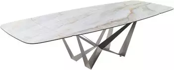 DeLife Edge Boot Esstisch Keramik Onyx Pearl, ausziehbar 200-300x120cm (Spider Flachstahl Edelstahl)