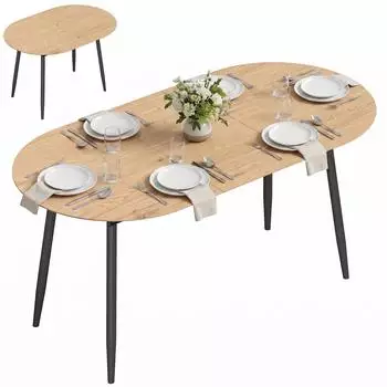 HomCom Ausziehbarer Esstisch oval 120-160x80cm, Eiche, Metallbeine (800002029905)