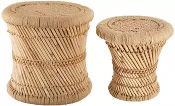 Atmosphera 2er-Set Beistelltische Seil & Bambus, natur
