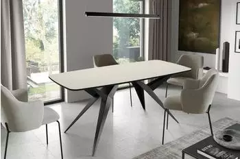 WFL GROUP Trax ausziehbarer Esstisch, rechteckig, beige Cashmere, schwarze Metallbeine (800001124132)