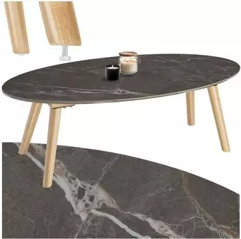 TecTake Couchtisch Acerra oval, Marmoroptik, natur (100x50x34,5cm)