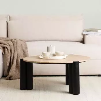 Idimex Tapti Couchtisch rund, Travertin-Tischplatte, Mangoholz, 80cm (800001272532)