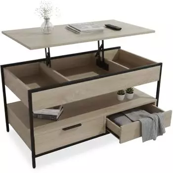 Relaxdays Couchtisch mit Stauraum, hellbraun, 100x63x50cm