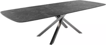 DeLife Edge Boot Esstisch 240-300x120cm Keramik Laminam&reg; Nero Greco, Kreuzgestell Edelstahl ausziehbar