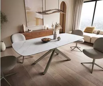DeLife Edge Boot Esstisch 180-220x100cm Keramik Laminam&reg; Statuarietto, ausziehbar