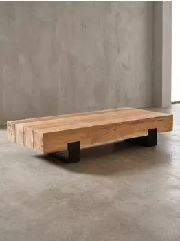 KADIMA DESIGN Couchtisch Akazie Massivholz & Metall, braun/schwarz, 130x59x25cm