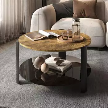 VICCO Couchtisch Navo, Eiche rustikal/schwarz, 80x80cm