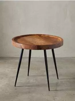 KADIMA DESIGN Beistelltisch rund Sheesham Massivholz, Metallbeine, Ø46x40cm