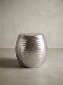 KADIMA DESIGN Beistelltisch rund, Aluminium, orientalisch Hammerschlag, silber, 42x42x42cm