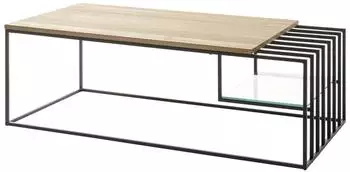 MCA Furniture Juba Couchtisch Eiche massiv, Klarglas, 120x60x40cm (Juba)