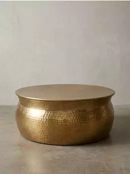 KADIMA DESIGN Couchtisch orientalisch rund, Aluminium, gold, 75x75x31cm