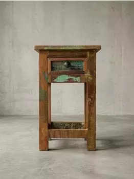 KADIMA DESIGN Kalkutta Beistelltisch Massivholz mit Schublade, 30x30x50cm