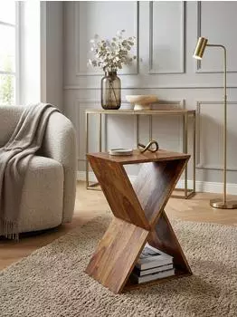 KADIMA DESIGN Beistelltisch X-Form Sheesham Massivholz mit Ablagen, 43x60x30cm