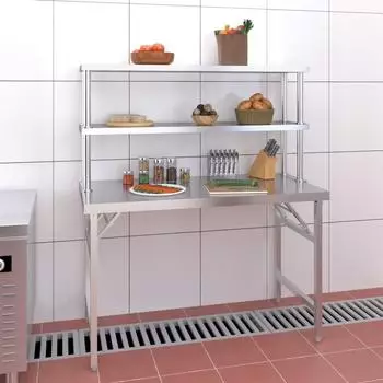 vidaXL K&uuml;chen-Arbeitstisch mit Aufsatzboard 120x60x145cm Edelstahl (3155992)