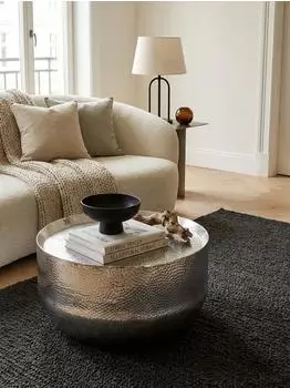 KADIMA DESIGN Couchtisch rund, Aluminium, Hammerschlag-Muster, silber, 60x60x35cm