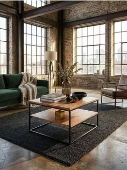 KADIMA DESIGN Couchtisch Akazienholz Metall, quadratisch, 60x60x41cm, Industrial