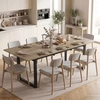 HomCom Ausziehbarer Esstisch 140-180x80cm, Stahl, Industrie-Design, 6-8 Personen