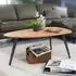 Finebuy Couchtisch oval Akazien-Massivholz, schwarze Metallbeine, 110x60x45cm (FB59388)