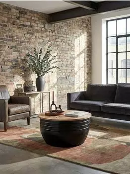 KADIMA DESIGN Couchtisch Mangoholz & Metall, rund, schwarz, 60x41x60cm