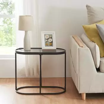 en.casa Lule&aring; Beistelltisch Glasplatte, Metallgestell, schwarz, 55x45x27,5cm (800000526406)