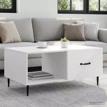 vidaXL Couchtisch 90x50x40cm Holzwerkstoff, 2-t&uuml;rig, Metallbeine, wei&szlig;
