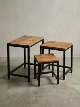 KADIMA DESIGN AKOLA Beistelltisch 3er-Set, Sheesham Massivholz, Metallbeine