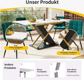 Stilvora Ausziehbarer Esstisch 120-160x80cm Marmoroptik schwarz (KABVI3P6EBXJ)