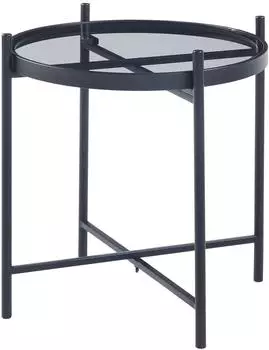 en.casa Lier Beistelltisch rund, Glas/Metall, schwarz (46x42cm)