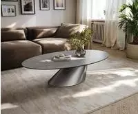 DELIFE Couchtisch Edge Oval 135x80 cm Keramik Beton Grau Conis Edelstahl...