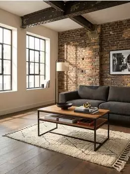 KADIMA DESIGN Couchtisch Akazienholz Metall 100x60x45cm Industrial mit Stauraum