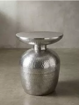 KADIMA DESIGN Beistelltisch rund, Aluminium silber Hammerschlag, 36,5x46x36,5cm