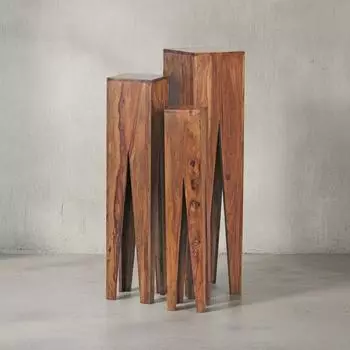 KADIMA DESIGN Beistelltisch 3er-Set, Sheesham Massivholz, quadratisch, dunkelbraun, 25x25x100cm