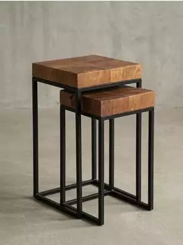 KADIMA DESIGN Satztisch WL5.660 Sheesham Massivholz Metallgestell 2-teilig (WL5.660)