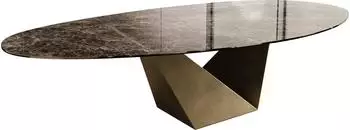 DeLife Edge Esstisch oval 315x150cm Keramik Emperador Extra Lucidato, dunkelbraun/gold (41074)