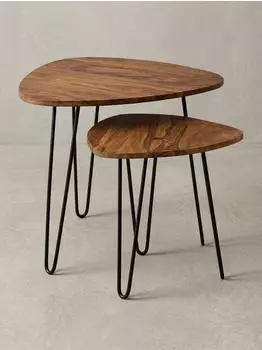 KADIMA DESIGN Satztisch WL5.659 2-teilig Sheesham Massivholz Metallgestell (WL5.659)