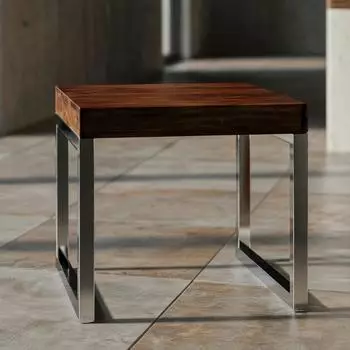 KADIMA DESIGN GUNA Beistelltisch Massivholz Sheesham, Metallgestell, dunkelbraun (45x45x40cm)