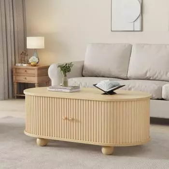 Stilvora Couchtisch oval mit 2 Schiebet&uuml;ren, MDF, 100&times;50&times;40cm (QTEOB8DCZX82SRQ4)